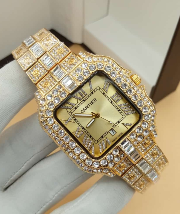 Cartier watch iced out gold with premium box